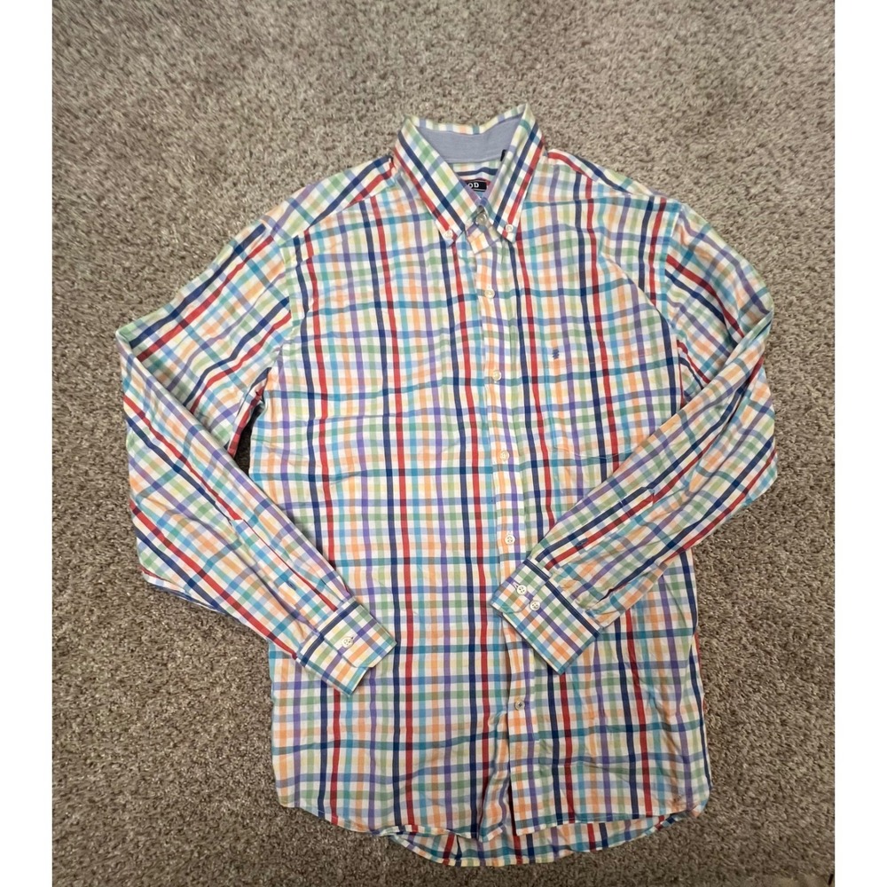 IZOD Premium Essentials Mens Large Rainbow Plaid Check Button Down Shirt L/S